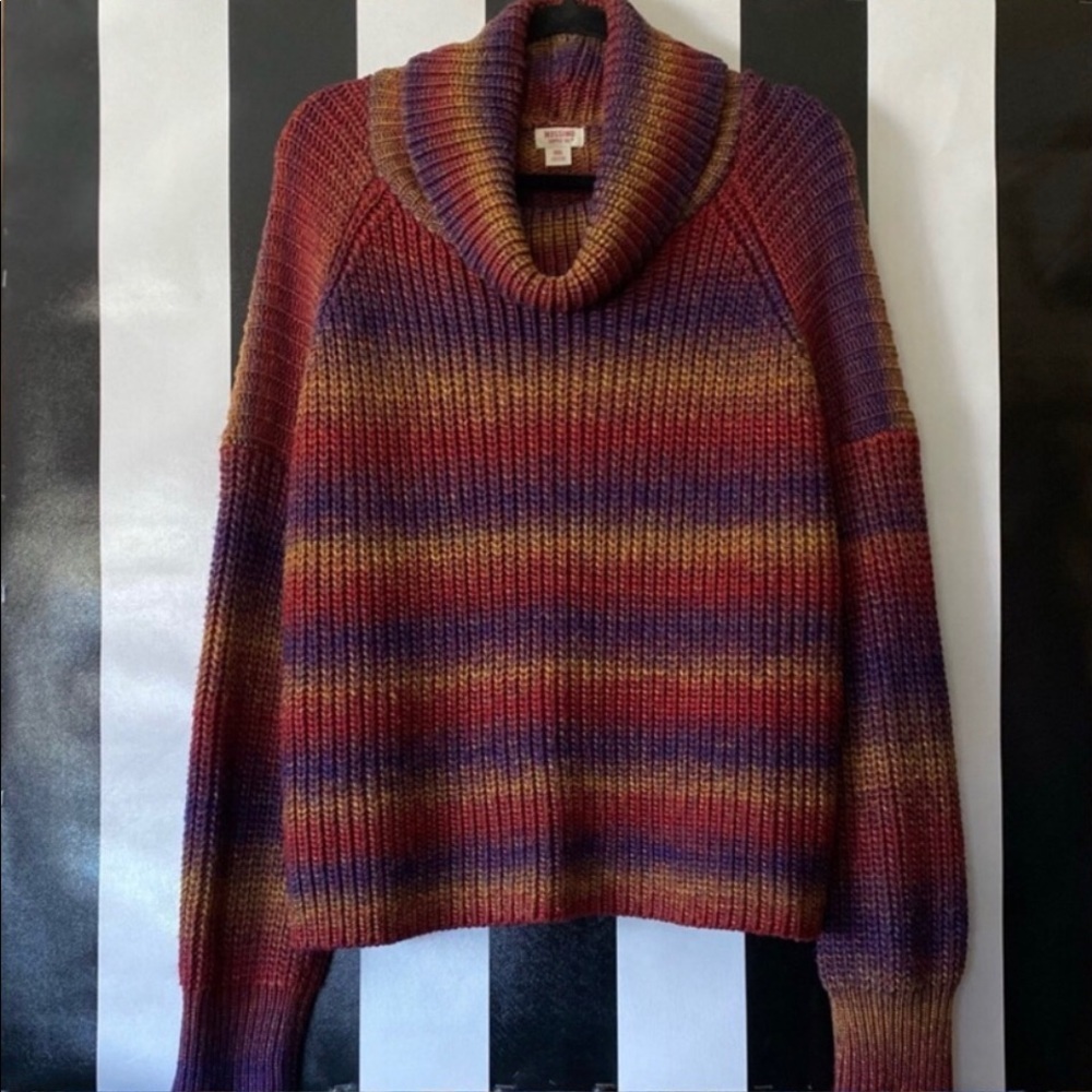 Mossimo Long Sleeve Red Purple & Gold Striped Metallic Turtleneck